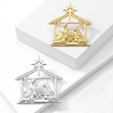 Nativity Scene Christmas Brooch Pin Alloy Manger Scene Religious Holy Family Jesus Birth Jewelry Gift For Women Suit Coat Decoration