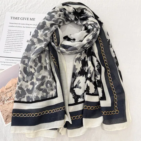 Damen Mode Leopard Kettenmuster Schal Langer Weicher Satin Schal Wickel Elegant Vielseitig Tägliches Zubehör Für Damen