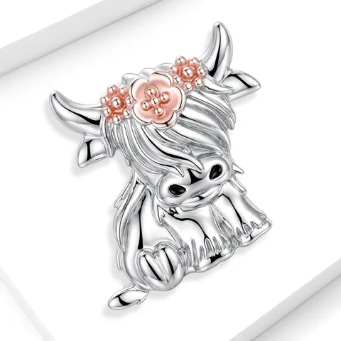 Cute Alloy Highland Cow Brooch Pin Creative Animal Shape Electroplated Silver Coat Suit Apparel Embellishment Accessories For Women