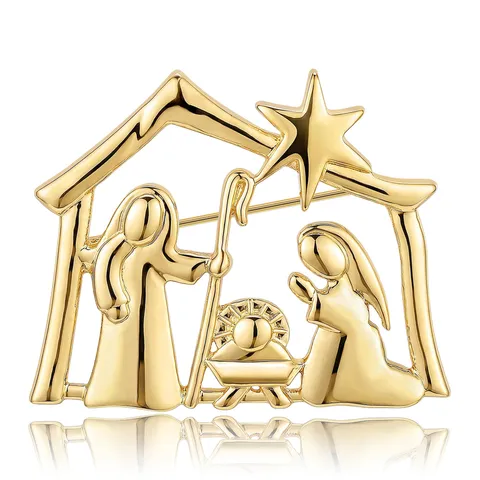 Nativity Scene Christmas Brooch Pin For Women Gold Silver Alloy Manger Holy Family Breastpin Fashion Jewelry Holiday Gift