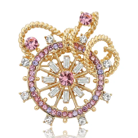 Korean Style Light Luxury Alloy Rhinestone Anchor Helm Brooch Elegant Creative Cardigan Corset Pin Jewelry For Women