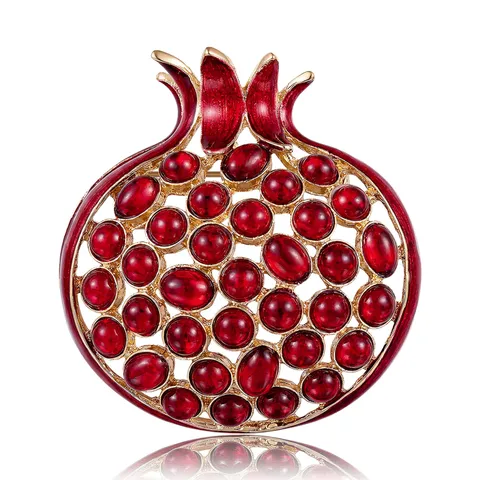 Broche de Granada de Fruta de Esmalte de Aleación Elegante Broche de Diamantes de Imitación Rojos Corsage para Abrigo Traje Moda