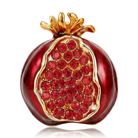 Broche de Esmalte de Granada Vintage para Mujer Aleación Strass Rojo Fruta Corsage Traje Abrigo Vestido Joyería Decorativa Regalo