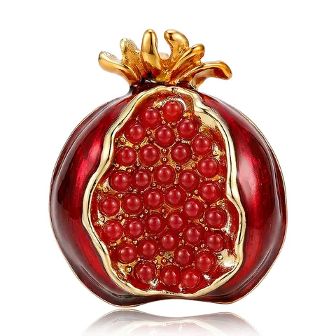 Broche de Esmalte de Granada Vintage para Mujer Aleación Strass Rojo Fruta Corsage Traje Abrigo Vestido Joyería Decorativa Regalo