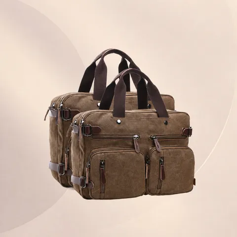 Men's Casual Canvas Business Briefcase Large Capacity Travel Messenger Shoulder Bag Vintage Multipurpose Laptop Handbag