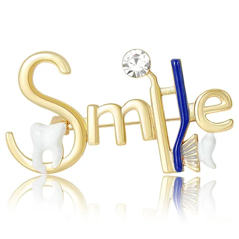 Creative Smile Letter Teeth Brooch Alloy Rhinestone Drip Oil Pin Jewelry For Dentist Nurse Doctor Suit Accessory