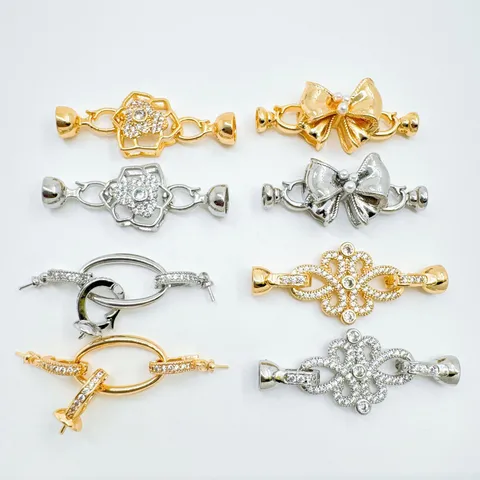 DIY Schmuck Halskette Verschlüsse Kupfer Gold Silber Plattiert Schleife Blume Rhinestone Künstliche Perle Steckverbinder