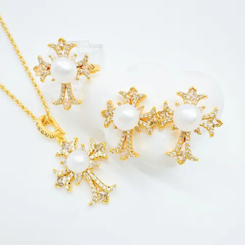 French Vintage Gold Plated Copper Rhinestone Cross Jewelry Accessories Niche Baroque Style Cross Pendant Earrings Ring Components For Women Decorative Craft