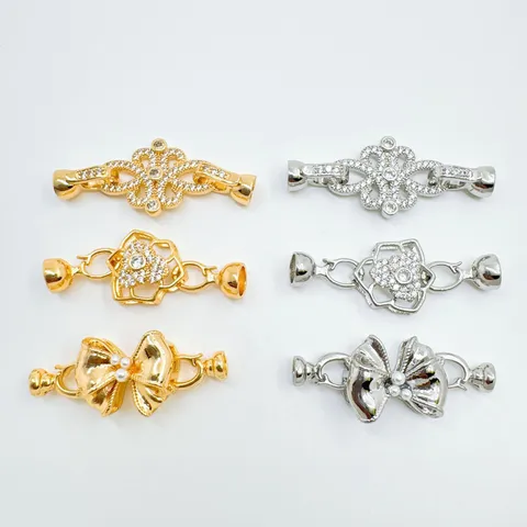 DIY Schmuck Halskette Verschlüsse Kupfer Gold Silber Plattiert Schleife Blume Rhinestone Künstliche Perle Steckverbinder