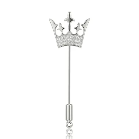 Elegante Spilla a Spillo Lunga a Corona in Rame per Donna Placcata Oro Argento con Strass Intarsiati Accessorio Gioielli