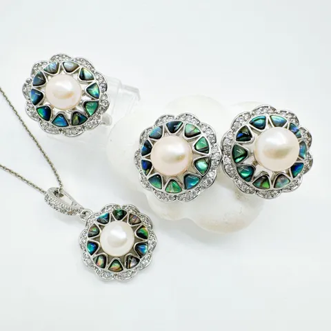 Vergoldetes Kupfer Rundes Blumenmuster Natürliches Perlmutt Abalone Muschel Strass Schmuckkomponenten DIY Anhänger Ohrring Ring Basis Einstellungen