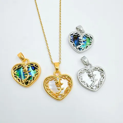 Pendente Cuore Luna in Rame Ecologico Madreperla Naturale Strass Placcato Oro Argento Accessori per Collana Fai da Te Donna