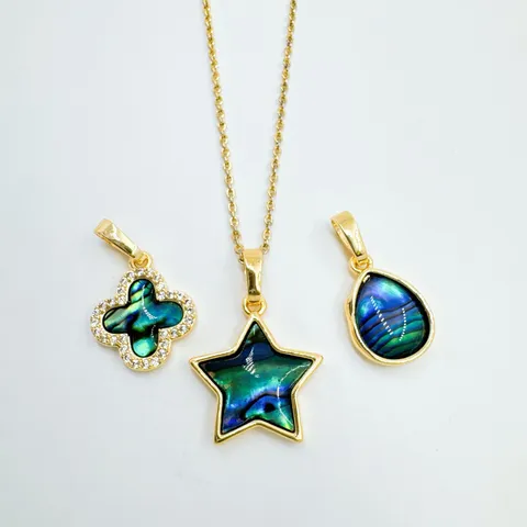 Ciondolo a Stella e Goccia d'Acqua in Rame Placcato Oro 18K con Conchiglia Naturale e Strass Gioielli Fai-da-te per Donna