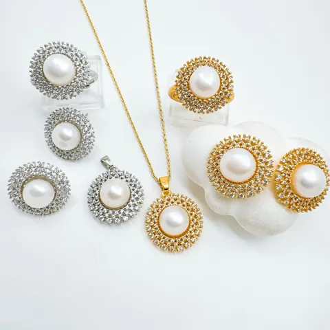 18K Gold Plated Round Sunflower DIY Jewelry Accessories Rhinestone Artificial Pearl Pendant Only Ring Earrings Findings