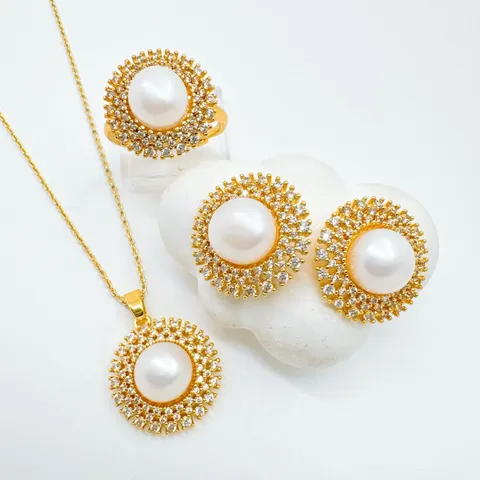 18K Gold Plated Round Sunflower DIY Jewelry Accessories Rhinestone Artificial Pearl Pendant Only Ring Earrings Findings