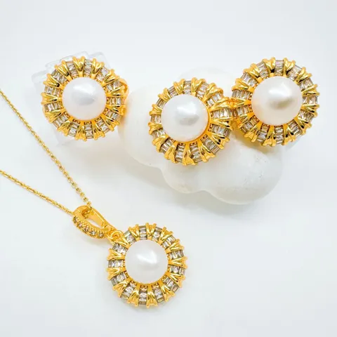 Vintage Francese Geometrico Tondo Accessori per Gioielli Rame Strass Perla Artificiale Ciondolo Orecchini Anello per Donna