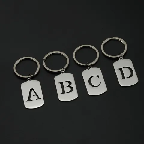 Stainless Steel 26 English Letters Military Tag Keychain Personalized A-Z Alphabet Key Ring Backpack Pendant For Men Women Jewelry
