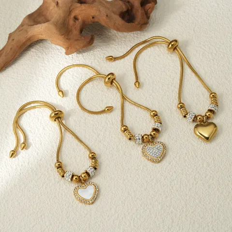 Pulsera Ajustable de Acero Inoxidable con Corazón y Ojo Turco para Mujer Bañado en Oro 18K Árbol de la Vida Cruz Llave Candado Joyería