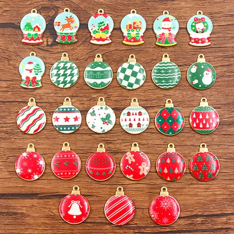 Breloques de Noël DIY en Alliage Émaillé pour Fabrication de Bijoux Bonhomme de Neige Flocon de Neige Cloche Arbre de Noël Pendentifs en Or KC Artisanat Fait Main