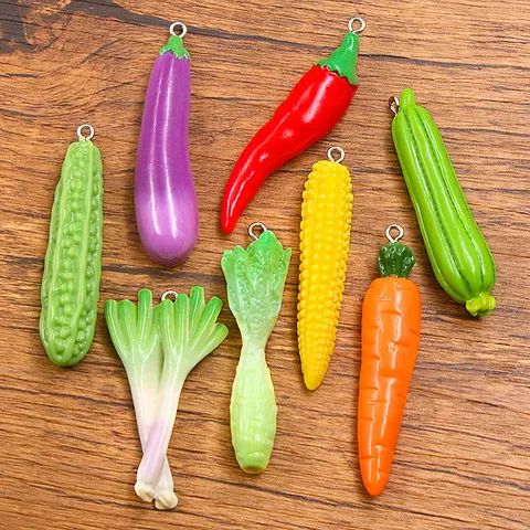 DIY Resin Simulation Vegetable Charms Pendants For Jewelry Making Eggplant Carrot Corn Chili Keychain Handcrafted Craft Accessories