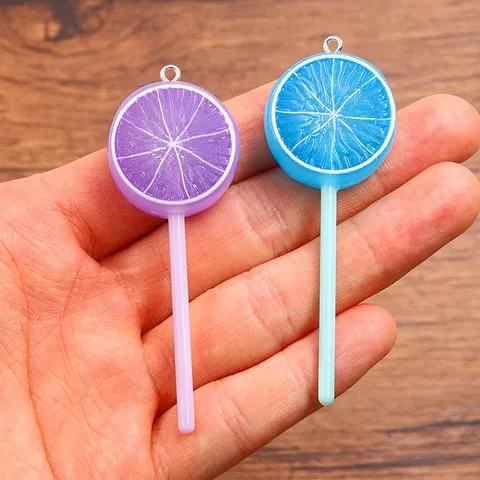 Luminous Resin Orange Slice Lollipop Pendants Electroplated DIY Jewelry Accessories Handmade Fruit Charms For Necklace Keychain Decor