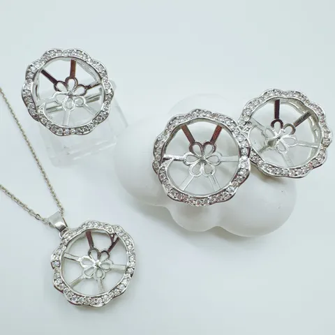 Mode Kupfer Strass Spitzenkante Blume Anhänger Fassung Basis Koreanischer Stil Rund Strass DIY Charms Für Perlenohrringe Ringe Basteln Damen Schmuck