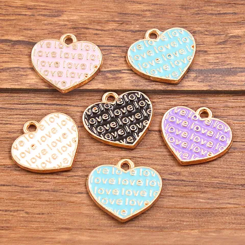 Pendentif Coeur Lettre d'Amour en Alliage Email KC Or Charmes Pour Fabrication de Bijoux DIY Colliers Bracelets Accessoires Femmes