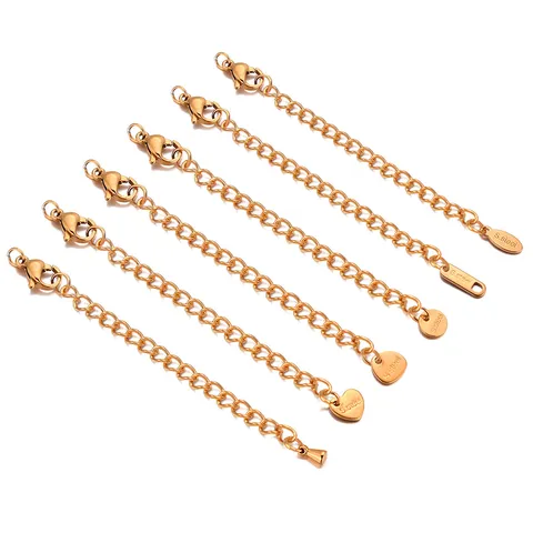 Stainless Steel Extension Chain With Lobster Clasp Set For DIY Jewelry Making Necklace Bracelet Accessory Heart Round Pendant Tail Chain