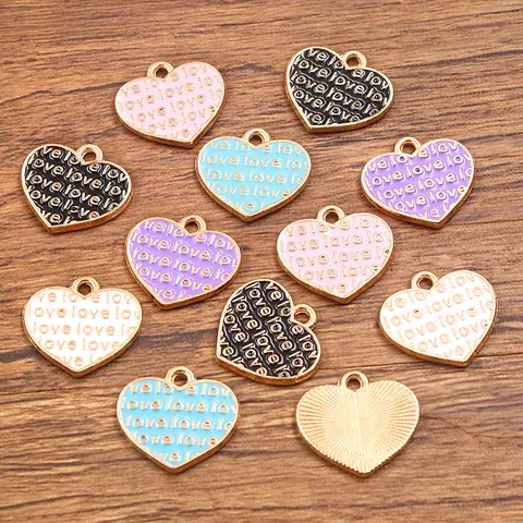 Pendentif Coeur Lettre d'Amour en Alliage Email KC Or Charmes Pour Fabrication de Bijoux DIY Colliers Bracelets Accessoires Femmes