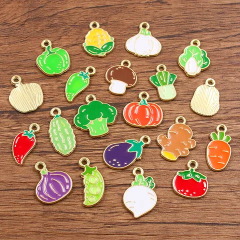 DIY Alloy Enamel Vegetable Charms Pendants For Jewelry Making Pumpkin Carrot Eggplant Chili Broccoli Mushroom Jewelry Accessories