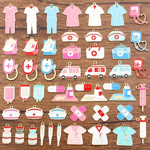 Série Médicale Breloques en Alliage Émaillé pour Fabrication de Bijoux DIY Ambulance Trousse de Secours Stéthoscope Pendentifs Accessoires