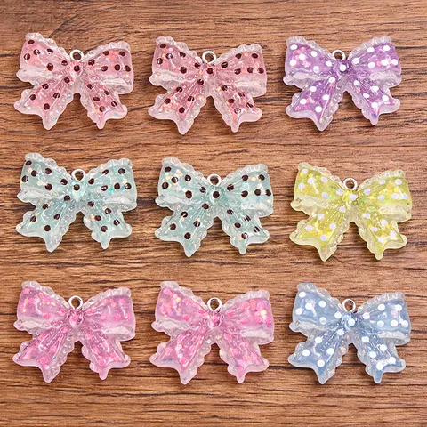 Süße Harz Punktmuster Schleife Anhänger Glitzer Durchscheinende Schleifen Charms Für DIY Schmuckherstellung Armband Tasche Basteln