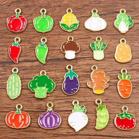 DIY Alloy Enamel Vegetable Charms Pendants For Jewelry Making Pumpkin Carrot Eggplant Chili Broccoli Mushroom Jewelry Accessories