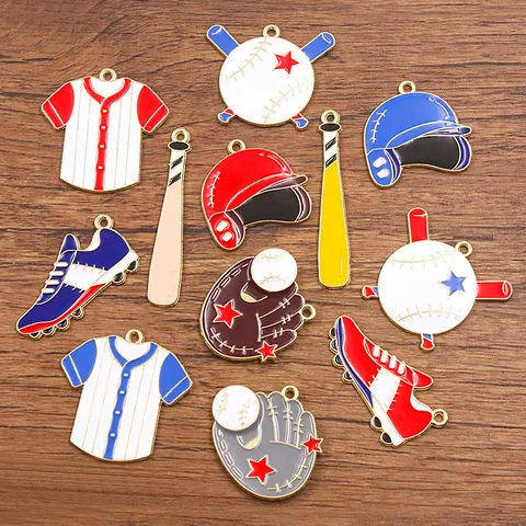 Baseball Sport Series Alloy Charms DIY Enamel Drip Oil Pendants For Clothes Hats Shoes Jewelry Making Accessories Baseball Glove Bat Helmet Jersey Shape Charms