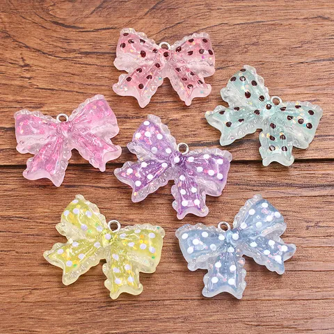 Süße Harz Punktmuster Schleife Anhänger Glitzer Durchscheinende Schleifen Charms Für DIY Schmuckherstellung Armband Tasche Basteln