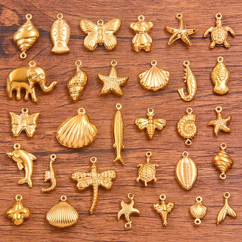 Breloques en Acier Inoxydable 304 Plaqué Or Argent Design Creux Double Face Animaux Océan Coquillage Étoile de Mer Poisson Pour DIY