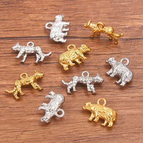 Minimalista 304 Acero Inoxidable Dijes de Animales 3D Oso Leopardo Colgantes Oro Plata Tono DIY Joyería Componentes
