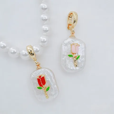 Barock Süßwasserperle Anhänger Mit Abnehmbarem Verschluss Kupfer Vergoldet Strass Rose Blume Kirsche Stern Schmuckherstellung Zubehör Für Damen Halskette DIY Einzelner Anhänger Ohne Kette