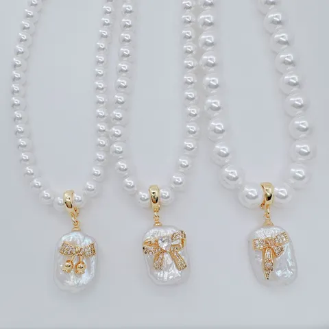 18K Vergoldet Kupfer Süßwasserperle Schleife Anhänger Charm Barock Stil Strass Eingelegt Multifunktions Verschluss Schmuck DIY Zubehör Für Halsketten Damen