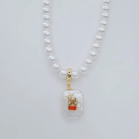 Light Luxury Copper Gold Plated Baroque Freshwater Pearl Pendant Universal Clasp Rhinestone Clover Heart Star Jewelry Charm