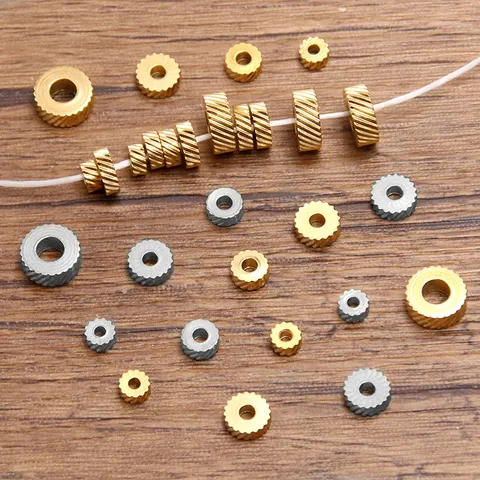 Perles Intercalaires en Engrenage d'Acier Inoxydable Perles Amples Texturées à Fleur Ronde pour DIY Fabrication de Bijoux Bracelet Collier Accessoires Or Acier