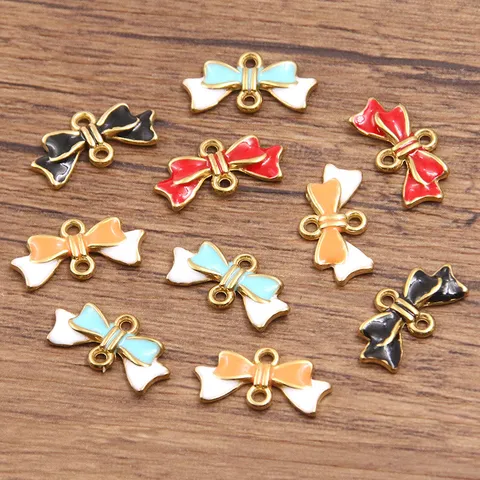 Stainless Steel Gold Plated Enamel Bow-knot Connector Jewelry Findings For DIY Necklace Bracelet Making Women Charms Link