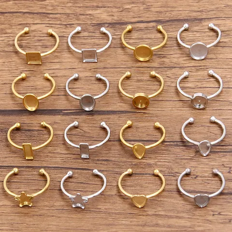 Stainless Steel Open Ring Base Settings Geometric Flat Pad DIY Jewelry Findings Star Heart Round Square Shape Electroplated Ring Settings For Jewelry Making