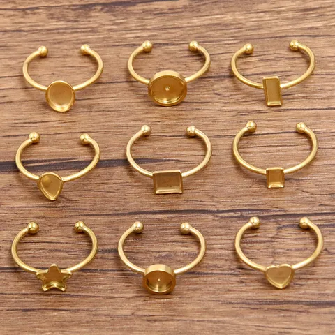 Stainless Steel Open Ring Base Settings Geometric Flat Pad DIY Jewelry Findings Star Heart Round Square Shape Electroplated Ring Settings For Jewelry Making