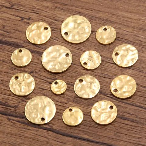 Stainless Steel Irregular Embossed Ripple Round Pendant DIY Jewelry Making Charms Hammered Texture Gold Silver Necklace Pendant