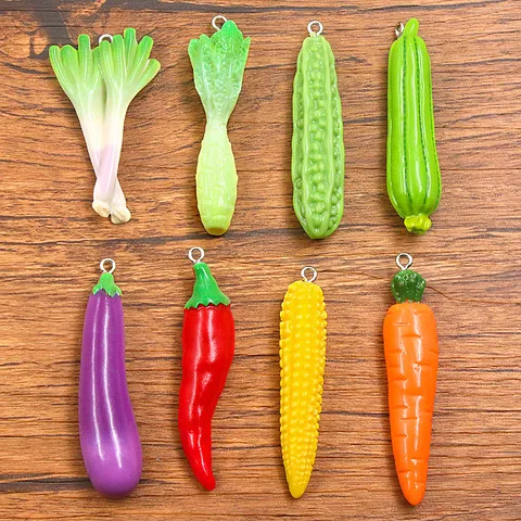 DIY Resin Simulation Vegetable Charms Pendants For Jewelry Making Eggplant Carrot Corn Chili Keychain Handcrafted Craft Accessories