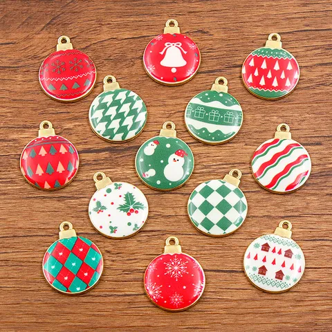 Breloques de Noël DIY en Alliage Émaillé pour Fabrication de Bijoux Bonhomme de Neige Flocon de Neige Cloche Arbre de Noël Pendentifs en Or KC Artisanat Fait Main