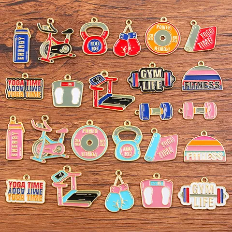 Fitnessapparatuur Legering Emaille Charms Halter Loopband Yogamat Kettlebell Hangers Voor DIY Sieraden Maken Kettingen Armbanden Accessoires