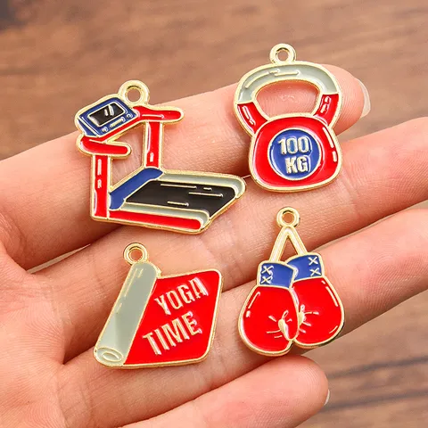 Fitnessapparatuur Legering Emaille Charms Halter Loopband Yogamat Kettlebell Hangers Voor DIY Sieraden Maken Kettingen Armbanden Accessoires