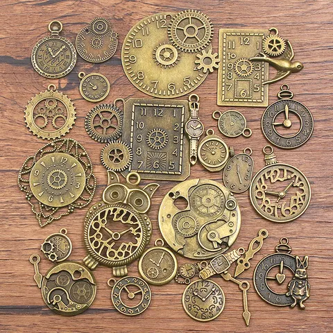 Antikbronze Legierung Uhr Zahnrad Charms DIY Steampunk Retro Wecker Anhänger Für Schmuckherstellung Telefon Hängen Zubehör